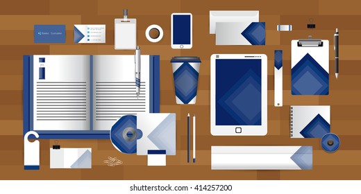 White identity template with glue tape triangle origami elements Vector company style for brandbook guideline and Pens mugs CDs books business cards letterhead coffee Card