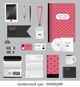 White identity template with origami elements. Vector company style for brandbook guideline and Pens mugs CDs books business cards letterhead flag Card Portfolio employees Tablet