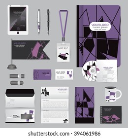 White identity template with origami elements. Vector company style for brandbook guideline and Pens mugs CDs books business cards letterhead flag Card Portfolio employees Tablet