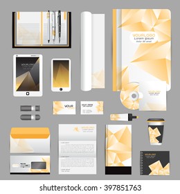 White identity template with origami elements. Vector company style for brandbook guideline and Pens mugs CDs books business cards letterhead flag Card Portfolio employees Tablet