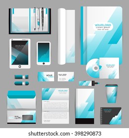 White identity template with origami elements. Vector company style for brandbook guideline and Pens mugs CDs books business cards letterhead flag Card Portfolio employees Tablet