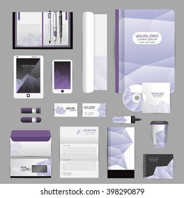 White identity template with origami elements. Vector company style for brandbook guideline and Pens mugs CDs books business cards letterhead flag Card Portfolio employees Tablet
