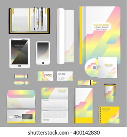 White identity template with origami elements. Vector company style for brandbook guideline and Pens mugs CDs books business cards letterhead flag Card Portfolio employees Tablet