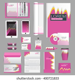 White identity template with origami elements. Vector company style for brandbook guideline and Pens mugs CDs books business cards letterhead flag Card Portfolio employees Tablet