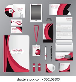 White identity template with pink origami elementsVector company style for brandbook guideline and Pens mugs CDs books business cards letterhead flag Card