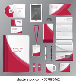White identity template with pink origami elements. Vector company style for brandbook guideline and Pens mugs CDs books business cards letterhead flag Card Portfolio employees Tablet