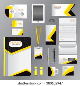 White identity template with Yellow origami elementsVector company style for brandbook guideline and Pens mugs CDs books business cards letterhead flag Card
