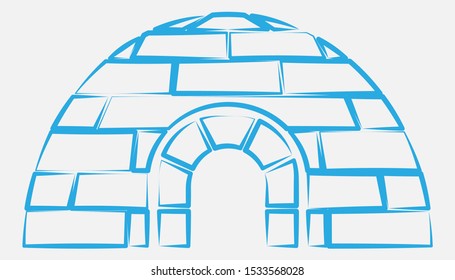 White Igloo with a blue outline. The icehouse  isolated on white background.