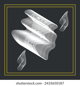 White illusion shapes in yellow frame on dark grey background