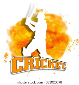 White illustration of a Batsman ready to hit the shot on shiny paint stroke background for Cricket Sports concept.