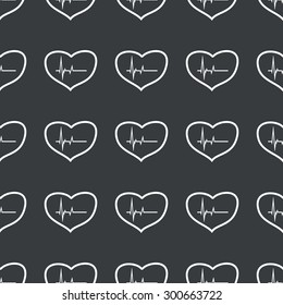 White image of cardiogram in heart contour repeated on black background