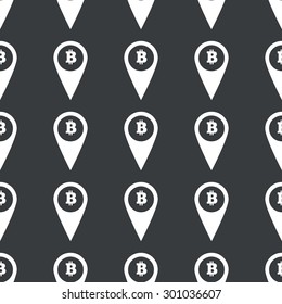 White image of map marker with bitcoin symbol repeated on black background