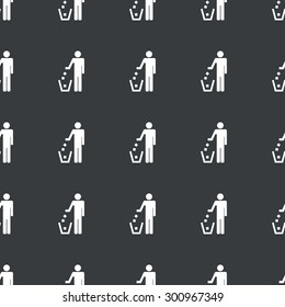 White image of person throwing garbage repeated on black background