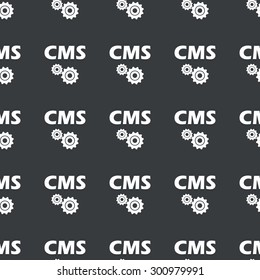 White image of text CMS with gears repeated on black background