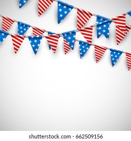 White Independence Day background with American flags. Vector illustration.