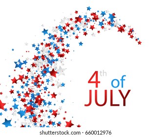 White Independence Day background with colorful stars. Vector paper illustration.