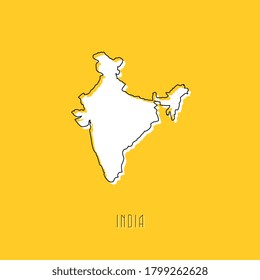 White India country map with black outline on yellow background. Simple geographic territory template concept. Vector illustration easy to edit and customize. EPS10