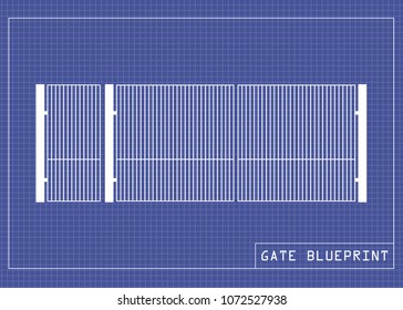 White industrial or home use gate drawing technical on blueprint vector illustration