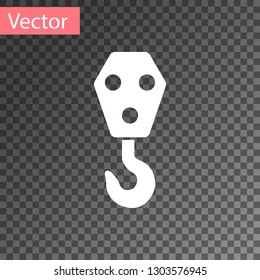 White Industrial hook icon isolated on transparent background. Crane hook icon. Vector Illustration