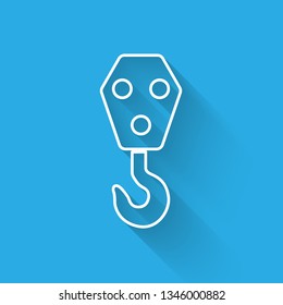 White Industrial hook icon isolated with long shadow. Crane hook icon. Vector Illustration