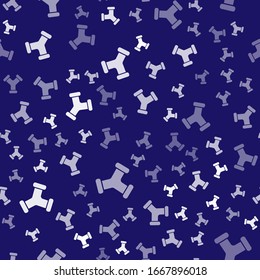 White Industry metallic pipe icon isolated seamless pattern on blue background. Plumbing pipeline parts of different shapes.  Vector Illustration