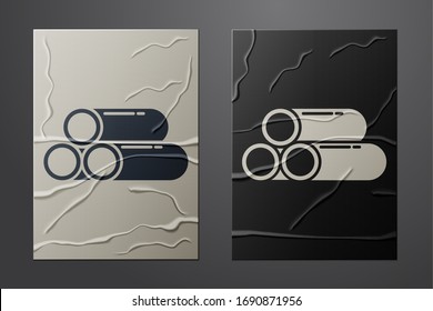 Icône de tuyau métallique de l'Industrie blanche isolée sur fond papier grunge. Pièces de tuyauterie de différentes formes. Style papier. Illustration vectorielle