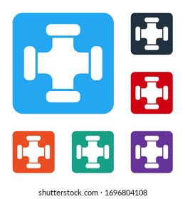 White Industry metallic pipe icon isolated on white background. Plumbing pipeline parts of different shapes. Set icons in color square buttons. Vector Illustration