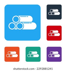 White Industry metallic pipe icon isolated on white background. Plumbing pipeline parts of different shapes. Set icons in color square buttons. Vector Illustration