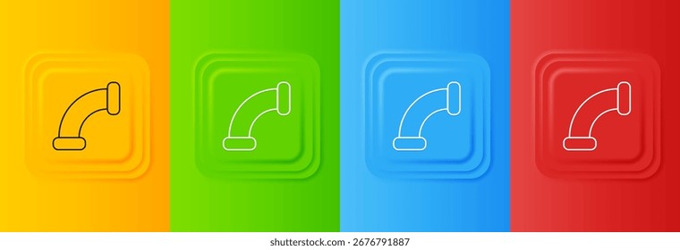 Icono de tubo metálico de la industria blanca aislado en fondo colorido. Piezas de tuberías de diferentes Formas. Establecer íconos en Botones cuadrados. Vector