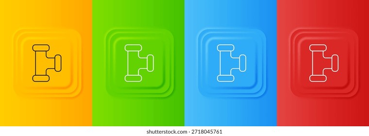 Icono de tubo metálico de la industria blanca aislado en fondo colorido. Piezas de tuberías de diferentes Formas. Establecer íconos en Botones cuadrados. Vector