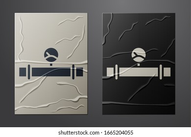 White Industry metallic pipe and manometer icon isolated on crumpled paper background. Paper art style. Vector Illustration