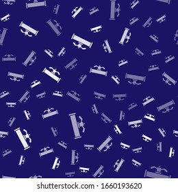 White Industry metallic pipe and valve icon isolated seamless pattern on blue background.  Vector Illustration