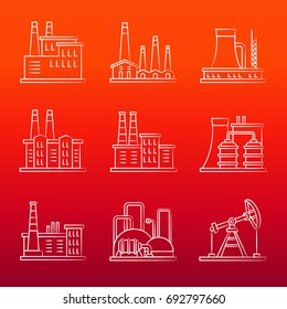 White industry powers line icons on colorful background. Vector illustration