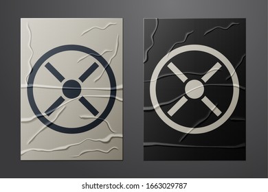 White Industry valve icon isolated on crumpled paper background. Paper art style. Vector Illustration