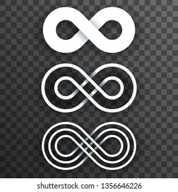 White infinity shape unlimited symbol endless set transparent vector background illustration