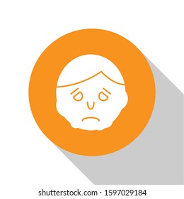 White Inflammation on face icon isolated on white background. Orange circle button. Vector Illustration