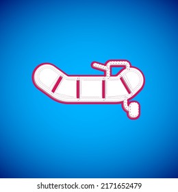 White Inflatable boat with outboard motor icon isolated on blue background.  Vector