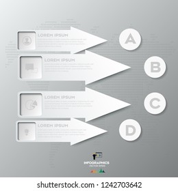 White Infographic arrows with 4 step up options and glass elements.