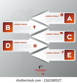 White Infographic arrows with 5 step up options and glass elements.