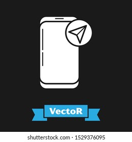 White Infographic of city map navigation icon isolated on black background. Mobile App Interface concept design. Geolacation concept.  Vector Illustration