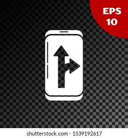 White Infographic of city map navigation icon isolated on transparent dark background. Mobile App Interface concept design. Geolacation concept.  Vector Illustration
