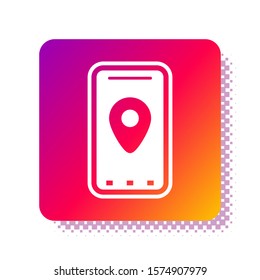 White Infographic of city map navigation icon isolated on white background. Mobile App Interface concept design. Geolacation concept. Square color button. Vector Illustration