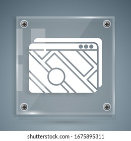 White Infographic of city map navigation icon isolated on grey background. Mobile App Interface concept design. Geolacation concept. Square glass panels. Vector Illustration