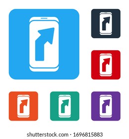 White Infographic of city map navigation icon isolated on white background. Mobile App Interface concept design. Geolacation concept. Set icons in color square buttons. Vector Illustration