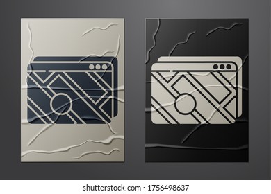 White Infographic of city map navigation icon isolated on crumpled paper background. Mobile App Interface concept design. Geolacation concept. Paper art style. Vector Illustration