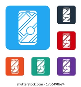 White Infographic of city map navigation icon isolated on white background. Mobile App Interface concept design. Geolacation concept. Set icons in color square buttons. Vector Illustration
