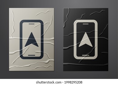 White Infographic of city map navigation icon isolated on crumpled paper background. Mobile App Interface concept design. Geolacation concept. Paper art style. Vector