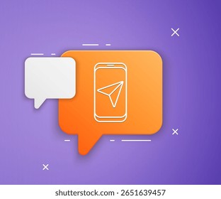 White Infographic of city map navigation icon isolated on purple background. Mobile App Interface concept design. Geolacation concept. Orange speech bubble symbol. Vector