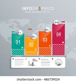 White infographics set with blue, green and orange elements. Vector information graphics