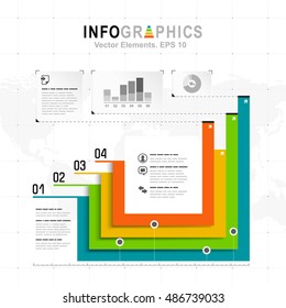 White infographics set with blue, green and orange elements. Vector information graphics